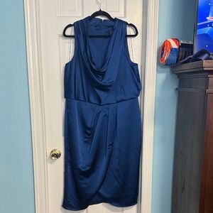 Aidan Mattox Deep Blue Draped Midi Dress
